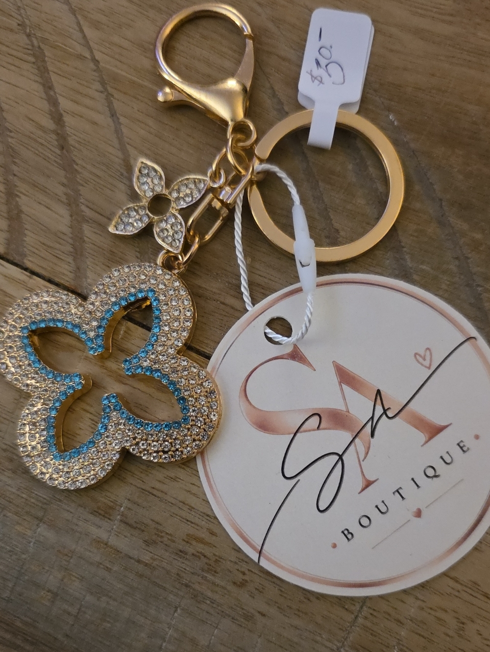 Gold-Tone Keychain with Blue Crystal Fleur-de-lis